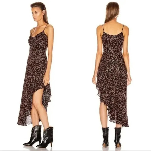 NWT Nicholas Silk Asymmetrical Black Floral Slip Midi Dress $695 - Picture 2 of 15